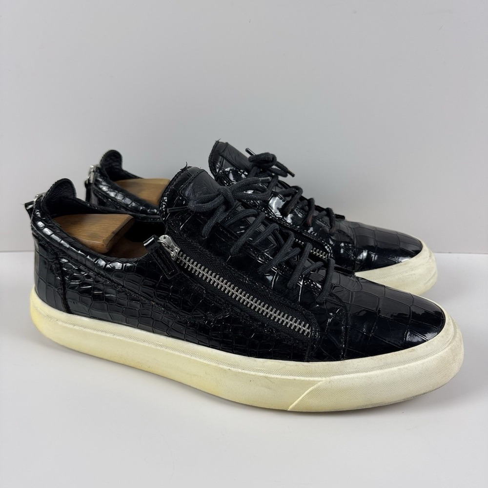 Giuseppe Zanotti Sneakers Men's Black Frankie Crocodile-Embossed Low-Top SZ 45